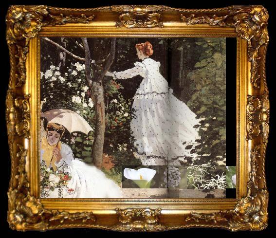 framed  Claude Monet In the dard shadow areas of the water garden, ta009-2